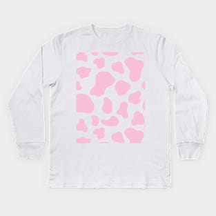 Cow Print, Cow Dots, Pink And White Animal Pattern Kids Long Sleeve T-Shirt